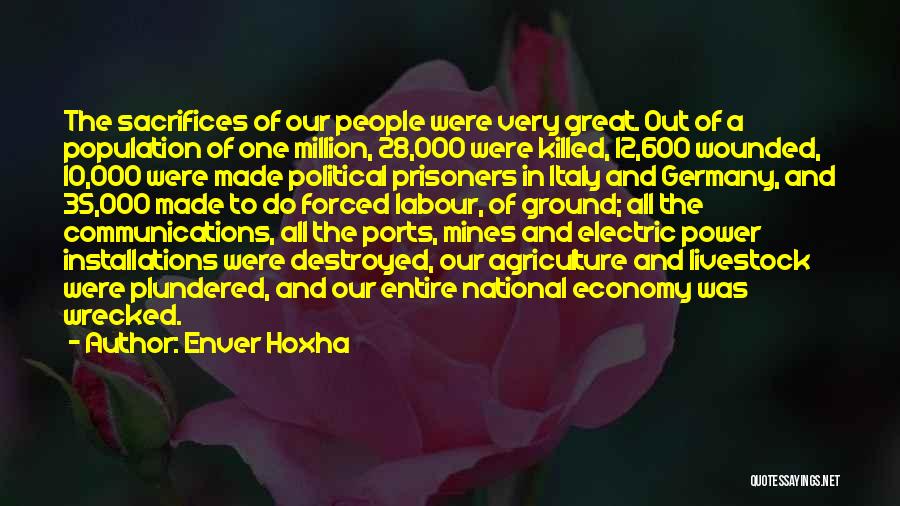 Enver Hoxha Quotes: The Sacrifices Of Our People Were Very Great. Out Of A Population Of One Million, 28,000 Were Killed, 12,600 Wounded,