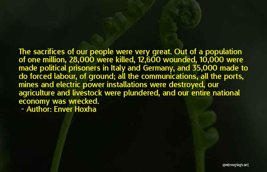 Enver Hoxha Quotes: The Sacrifices Of Our People Were Very Great. Out Of A Population Of One Million, 28,000 Were Killed, 12,600 Wounded,