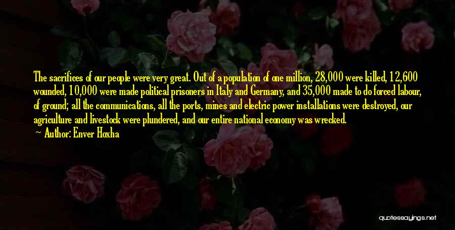 Enver Hoxha Quotes: The Sacrifices Of Our People Were Very Great. Out Of A Population Of One Million, 28,000 Were Killed, 12,600 Wounded,