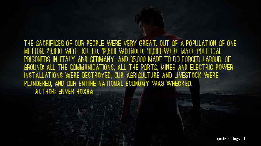 Enver Hoxha Quotes: The Sacrifices Of Our People Were Very Great. Out Of A Population Of One Million, 28,000 Were Killed, 12,600 Wounded,