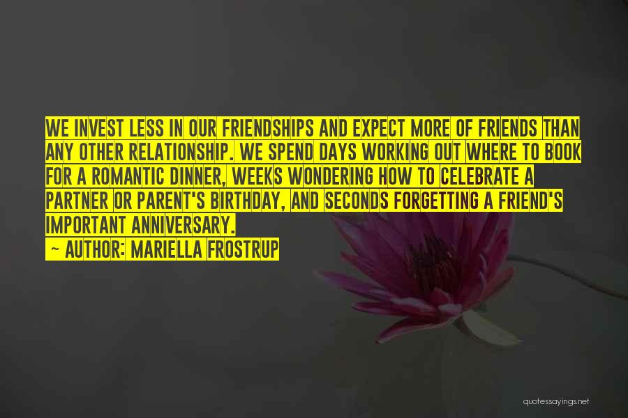 Mariella Frostrup Quotes: We Invest Less In Our Friendships And Expect More Of Friends Than Any Other Relationship. We Spend Days Working Out