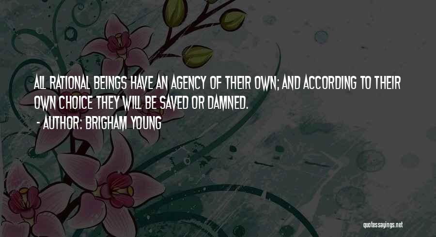 Brigham Young Quotes: All Rational Beings Have An Agency Of Their Own; And According To Their Own Choice They Will Be Saved Or