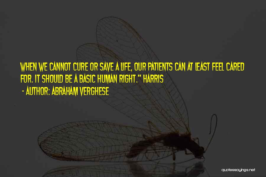 Abraham Verghese Quotes: When We Cannot Cure Or Save A Life, Our Patients Can At Least Feel Cared For. It Should Be A