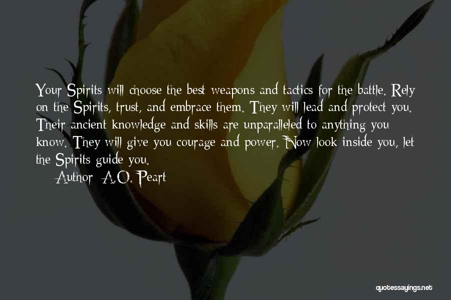 A.O. Peart Quotes: Your Spirits Will Choose The Best Weapons And Tactics For The Battle. Rely On The Spirits, Trust, And Embrace Them.