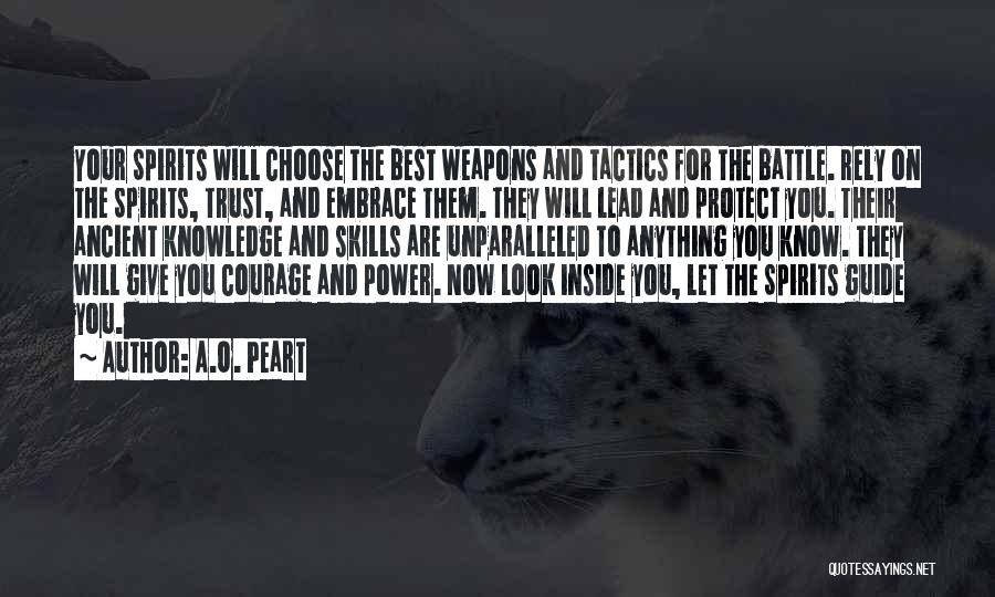 A.O. Peart Quotes: Your Spirits Will Choose The Best Weapons And Tactics For The Battle. Rely On The Spirits, Trust, And Embrace Them.