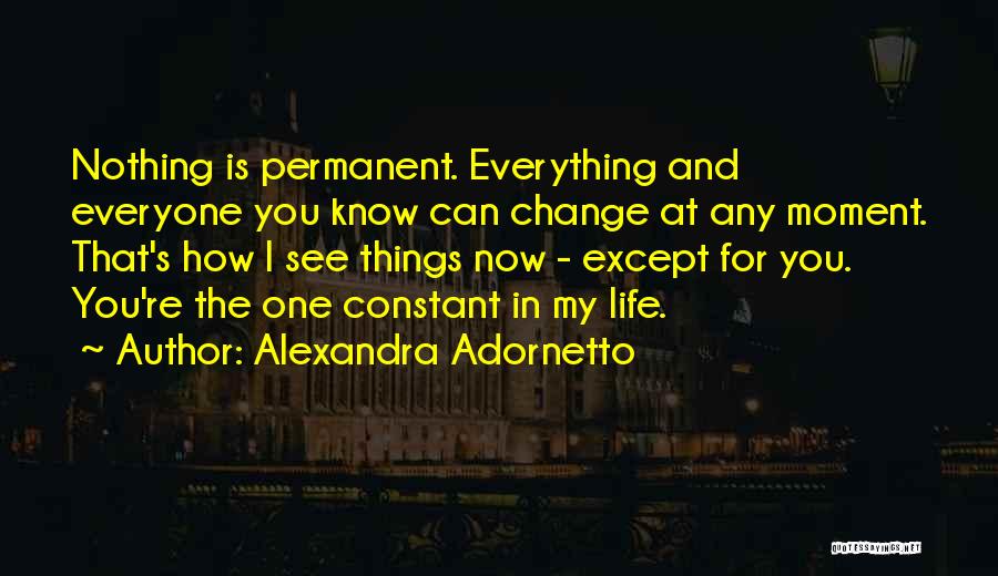 Alexandra Adornetto Quotes: Nothing Is Permanent. Everything And Everyone You Know Can Change At Any Moment. That's How I See Things Now -