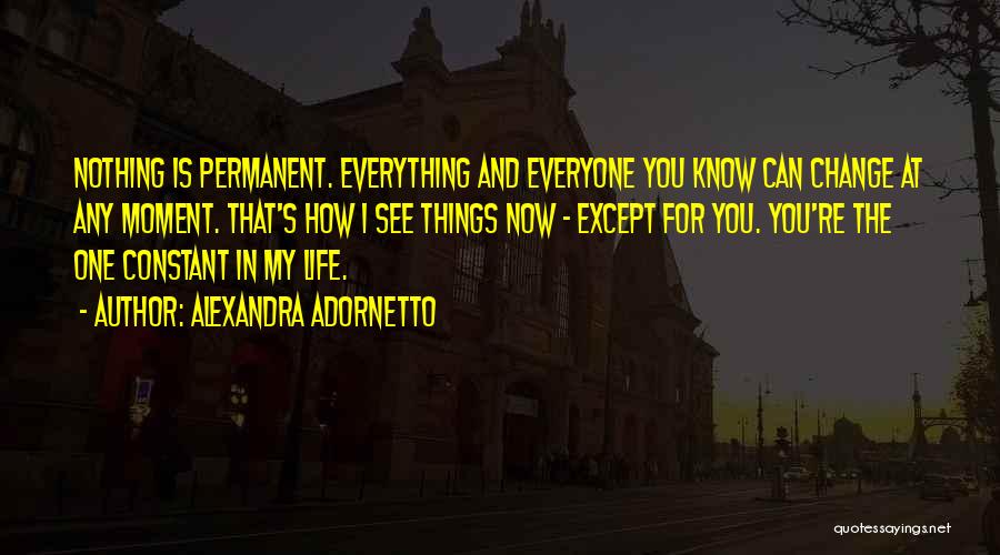 Alexandra Adornetto Quotes: Nothing Is Permanent. Everything And Everyone You Know Can Change At Any Moment. That's How I See Things Now -