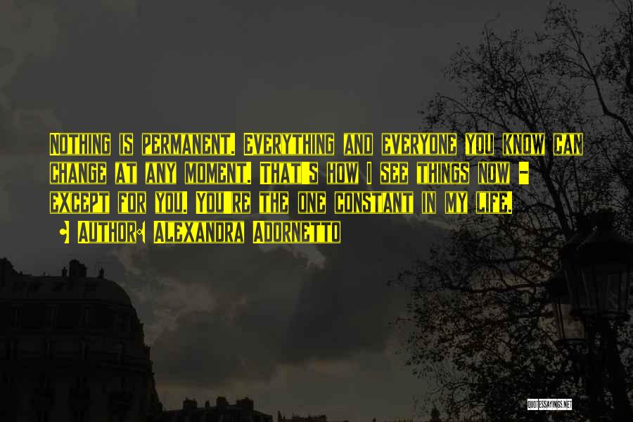 Alexandra Adornetto Quotes: Nothing Is Permanent. Everything And Everyone You Know Can Change At Any Moment. That's How I See Things Now -