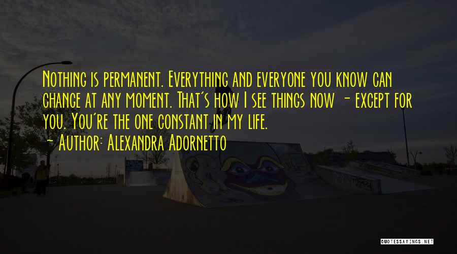 Alexandra Adornetto Quotes: Nothing Is Permanent. Everything And Everyone You Know Can Change At Any Moment. That's How I See Things Now -