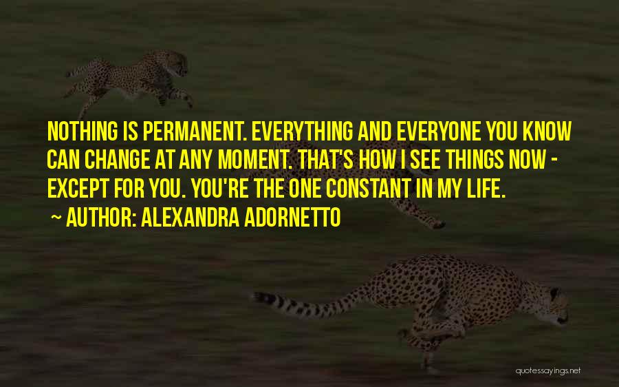 Alexandra Adornetto Quotes: Nothing Is Permanent. Everything And Everyone You Know Can Change At Any Moment. That's How I See Things Now -