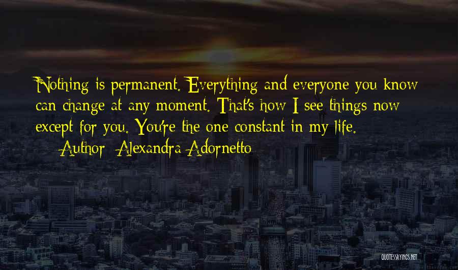 Alexandra Adornetto Quotes: Nothing Is Permanent. Everything And Everyone You Know Can Change At Any Moment. That's How I See Things Now -