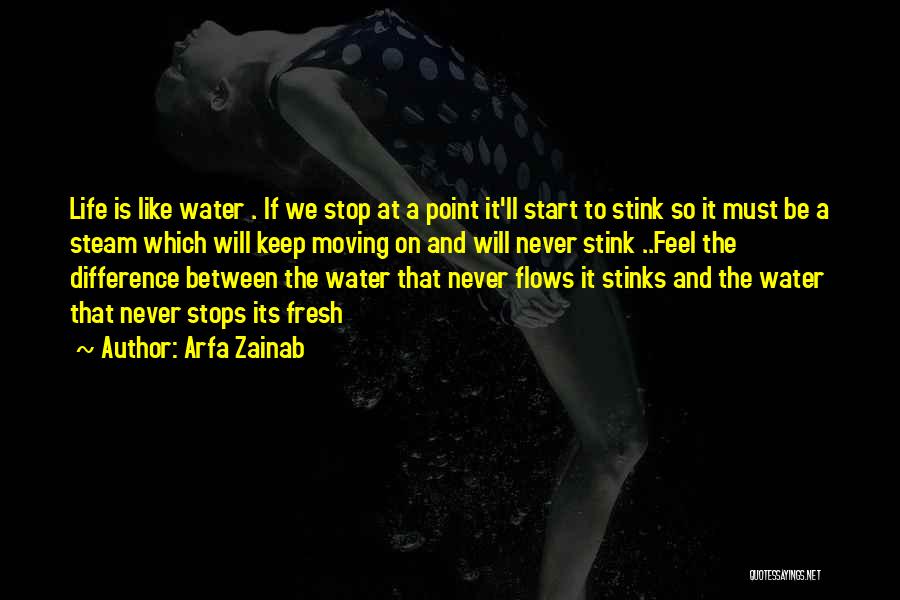 Arfa Zainab Quotes: Life Is Like Water . If We Stop At A Point It'll Start To Stink So It Must Be A
