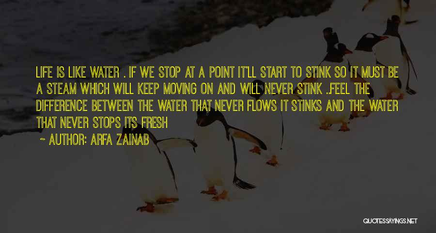 Arfa Zainab Quotes: Life Is Like Water . If We Stop At A Point It'll Start To Stink So It Must Be A