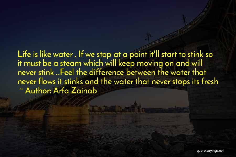 Arfa Zainab Quotes: Life Is Like Water . If We Stop At A Point It'll Start To Stink So It Must Be A