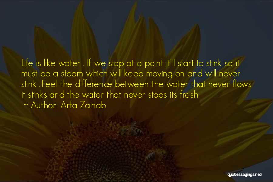 Arfa Zainab Quotes: Life Is Like Water . If We Stop At A Point It'll Start To Stink So It Must Be A