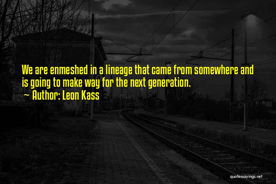 Leon Kass Quotes: We Are Enmeshed In A Lineage That Came From Somewhere And Is Going To Make Way For The Next Generation.