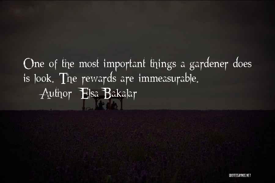 Elsa Bakalar Quotes: One Of The Most Important Things A Gardener Does Is Look. The Rewards Are Immeasurable.