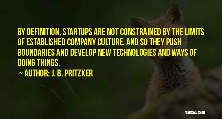 J. B. Pritzker Quotes: By Definition, Startups Are Not Constrained By The Limits Of Established Company Culture. And So They Push Boundaries And Develop