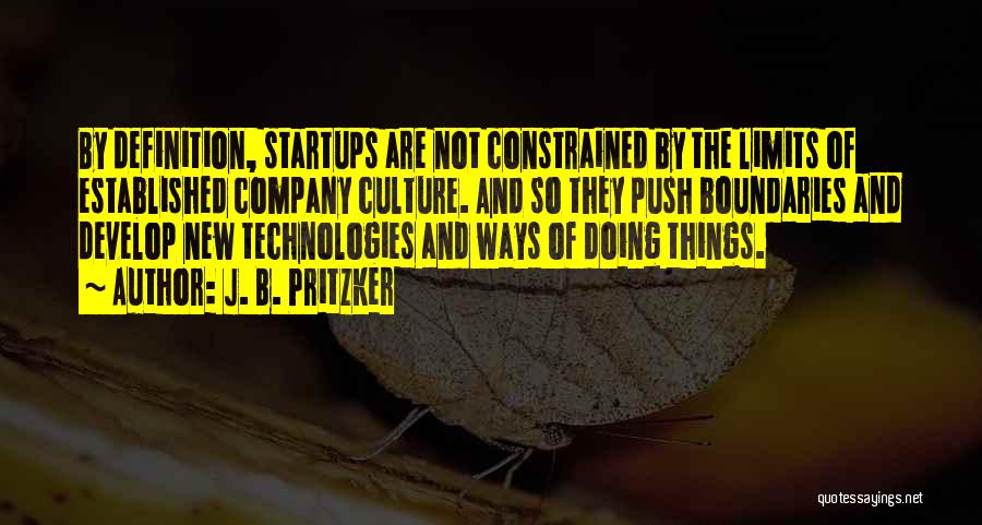 J. B. Pritzker Quotes: By Definition, Startups Are Not Constrained By The Limits Of Established Company Culture. And So They Push Boundaries And Develop