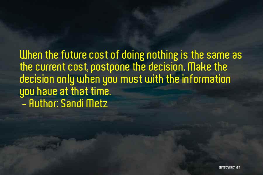 Sandi Metz Quotes: When The Future Cost Of Doing Nothing Is The Same As The Current Cost, Postpone The Decision. Make The Decision