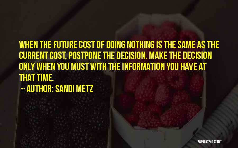 Sandi Metz Quotes: When The Future Cost Of Doing Nothing Is The Same As The Current Cost, Postpone The Decision. Make The Decision