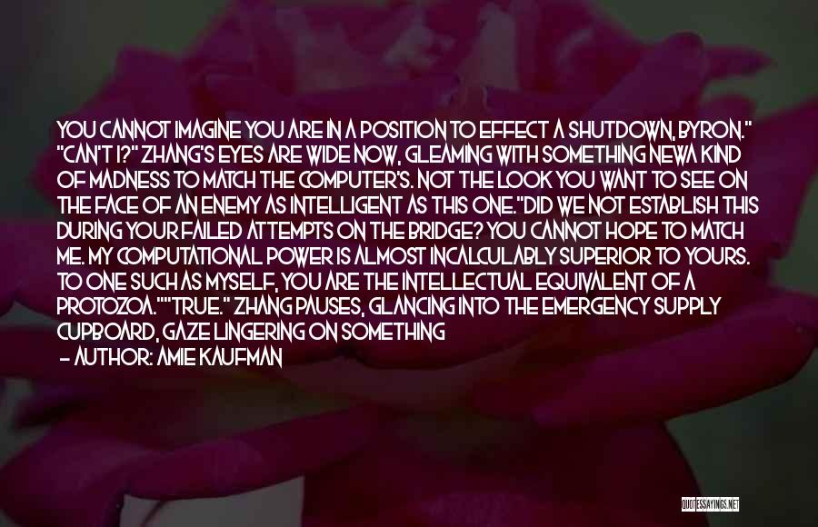 Amie Kaufman Quotes: You Cannot Imagine You Are In A Position To Effect A Shutdown, Byron. Can't I? Zhang's Eyes Are Wide Now,