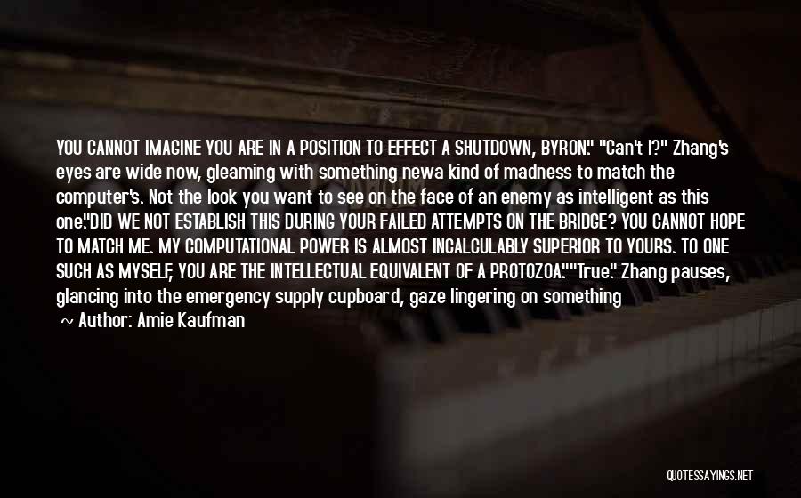Amie Kaufman Quotes: You Cannot Imagine You Are In A Position To Effect A Shutdown, Byron. Can't I? Zhang's Eyes Are Wide Now,