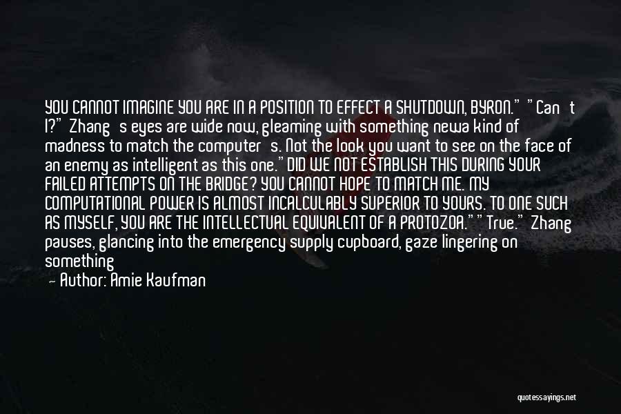 Amie Kaufman Quotes: You Cannot Imagine You Are In A Position To Effect A Shutdown, Byron. Can't I? Zhang's Eyes Are Wide Now,