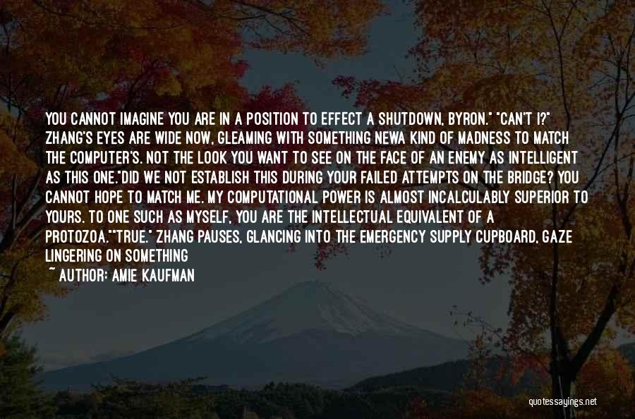 Amie Kaufman Quotes: You Cannot Imagine You Are In A Position To Effect A Shutdown, Byron. Can't I? Zhang's Eyes Are Wide Now,