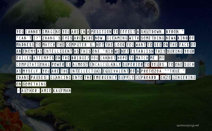 Amie Kaufman Quotes: You Cannot Imagine You Are In A Position To Effect A Shutdown, Byron. Can't I? Zhang's Eyes Are Wide Now,