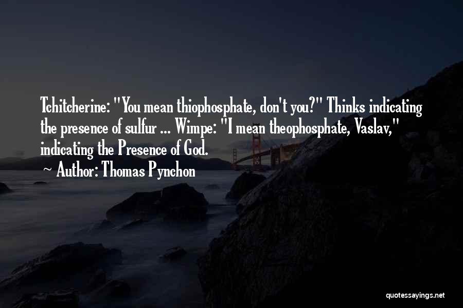 Thomas Pynchon Quotes: Tchitcherine: You Mean Thiophosphate, Don't You? Thinks Indicating The Presence Of Sulfur ... Wimpe: I Mean Theophosphate, Vaslav, Indicating The