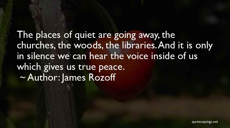 James Rozoff Quotes: The Places Of Quiet Are Going Away, The Churches, The Woods, The Libraries. And It Is Only In Silence We