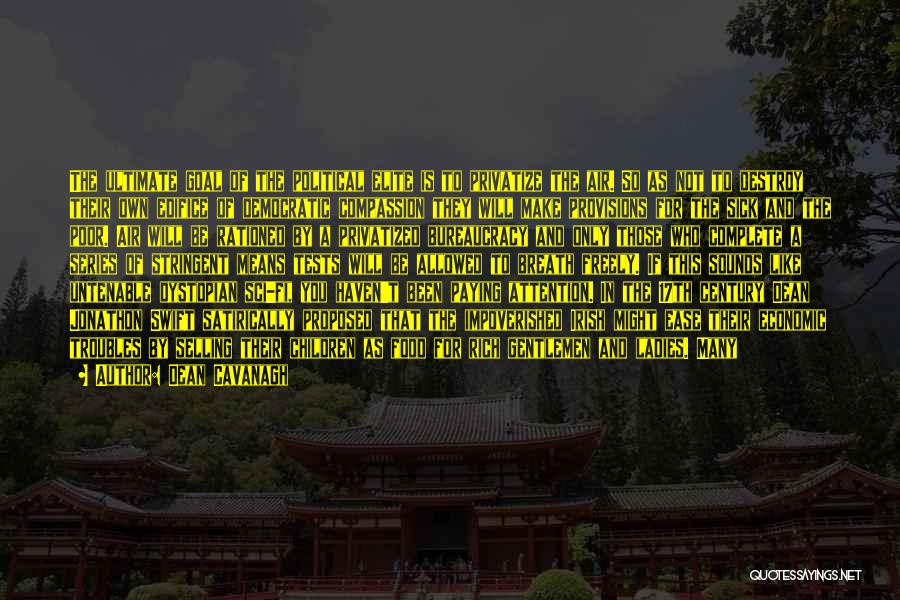 Dean Cavanagh Quotes: The Ultimate Goal Of The Political Elite Is To Privatize The Air. So As Not To Destroy Their Own Edifice