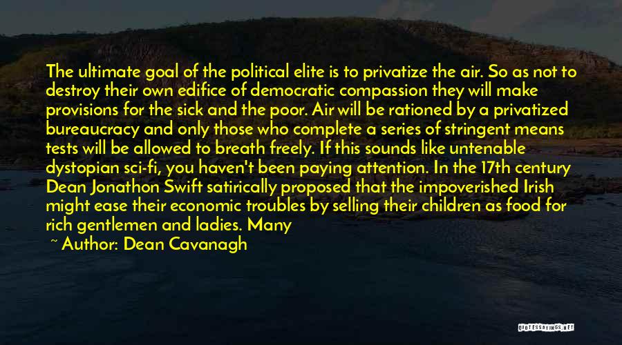 Dean Cavanagh Quotes: The Ultimate Goal Of The Political Elite Is To Privatize The Air. So As Not To Destroy Their Own Edifice