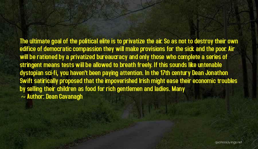 Dean Cavanagh Quotes: The Ultimate Goal Of The Political Elite Is To Privatize The Air. So As Not To Destroy Their Own Edifice