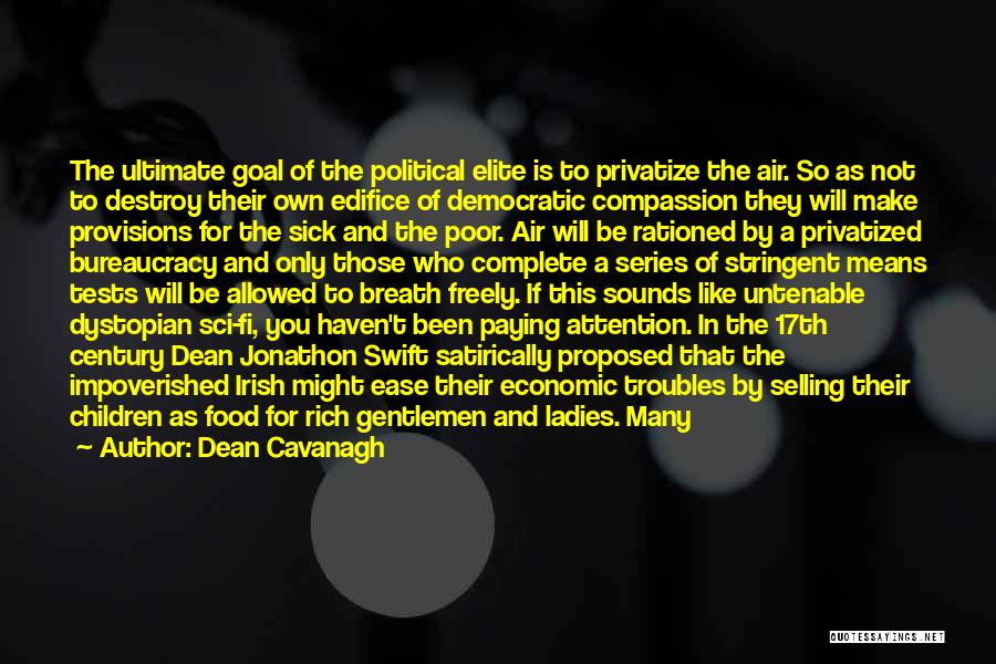 Dean Cavanagh Quotes: The Ultimate Goal Of The Political Elite Is To Privatize The Air. So As Not To Destroy Their Own Edifice