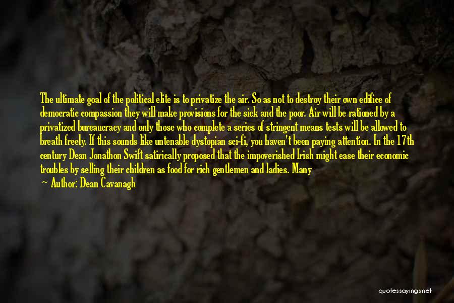 Dean Cavanagh Quotes: The Ultimate Goal Of The Political Elite Is To Privatize The Air. So As Not To Destroy Their Own Edifice