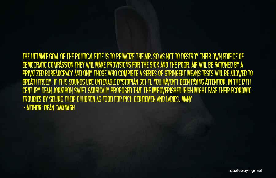 Dean Cavanagh Quotes: The Ultimate Goal Of The Political Elite Is To Privatize The Air. So As Not To Destroy Their Own Edifice