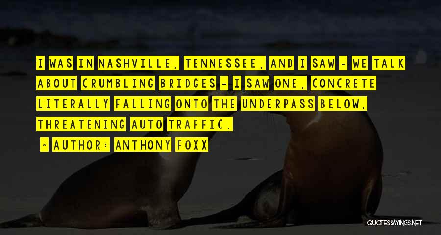 Anthony Foxx Quotes: I Was In Nashville, Tennessee, And I Saw - We Talk About Crumbling Bridges - I Saw One, Concrete Literally