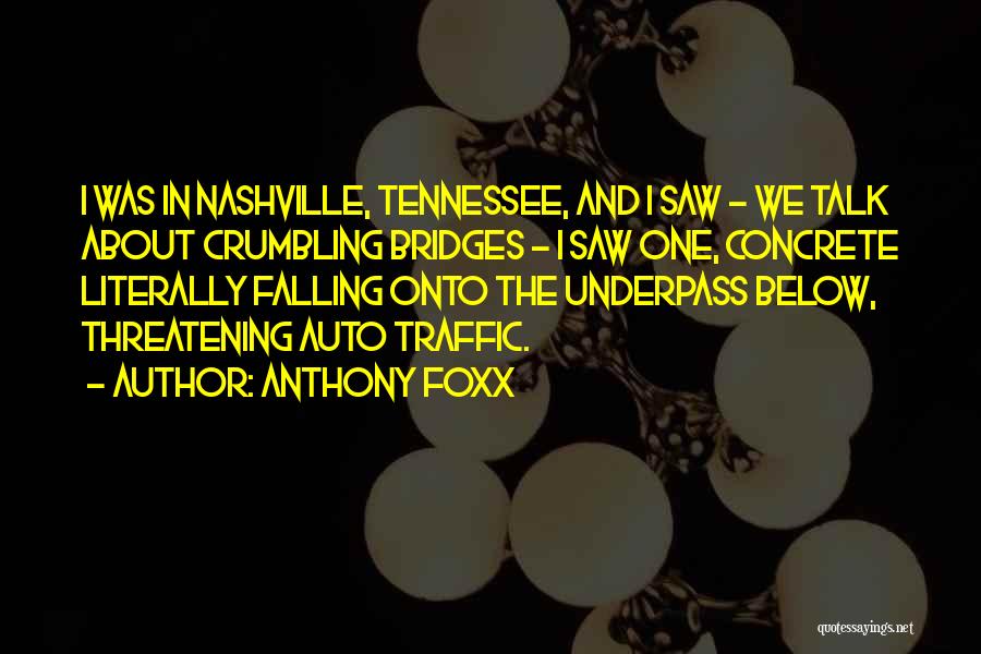 Anthony Foxx Quotes: I Was In Nashville, Tennessee, And I Saw - We Talk About Crumbling Bridges - I Saw One, Concrete Literally