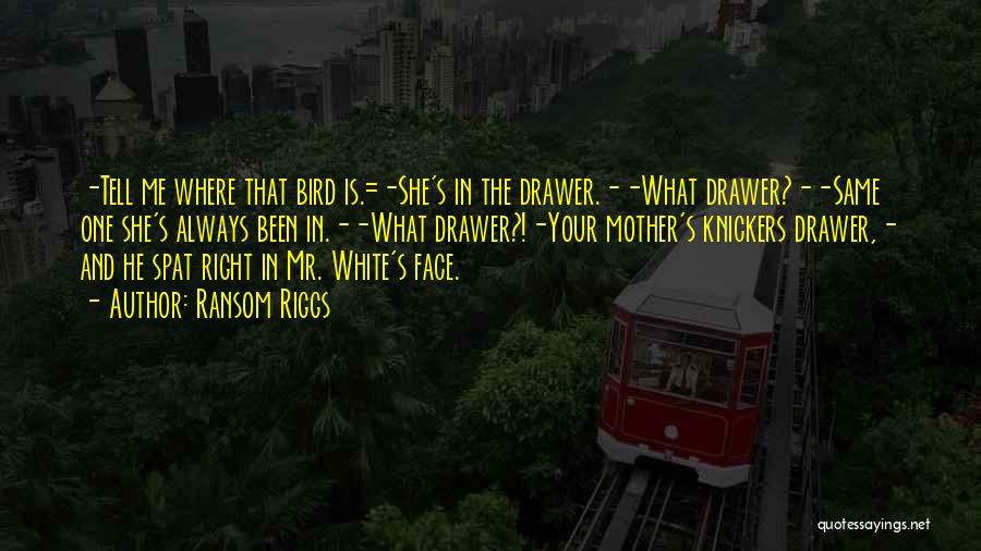 Ransom Riggs Quotes: -tell Me Where That Bird Is.=-she's In The Drawer.--what Drawer?--same One She's Always Been In.--what Drawer?!-your Mother's Knickers Drawer,- And