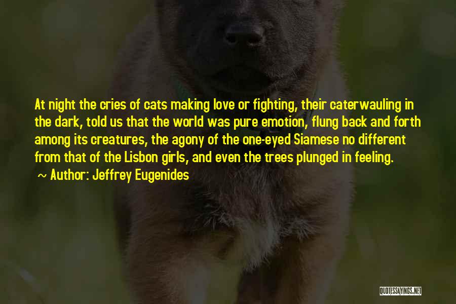 Jeffrey Eugenides Quotes: At Night The Cries Of Cats Making Love Or Fighting, Their Caterwauling In The Dark, Told Us That The World