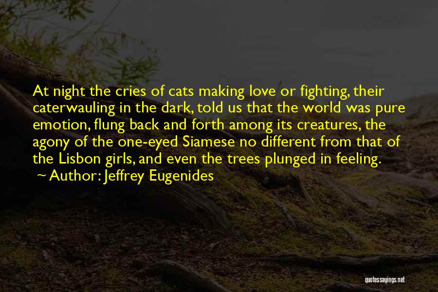 Jeffrey Eugenides Quotes: At Night The Cries Of Cats Making Love Or Fighting, Their Caterwauling In The Dark, Told Us That The World