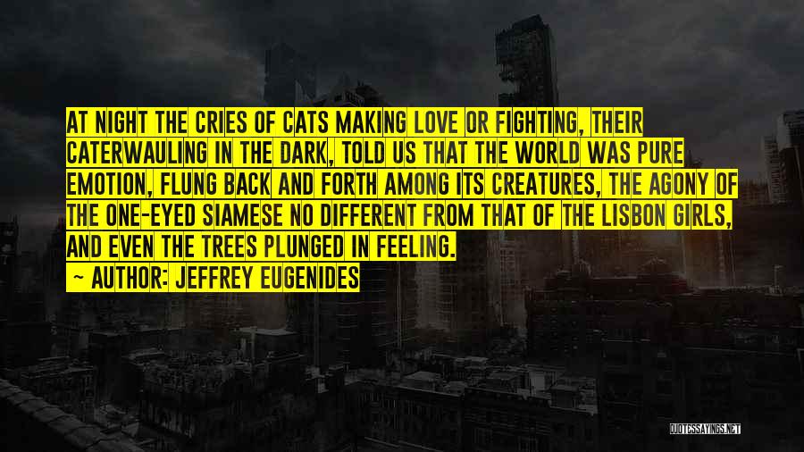 Jeffrey Eugenides Quotes: At Night The Cries Of Cats Making Love Or Fighting, Their Caterwauling In The Dark, Told Us That The World