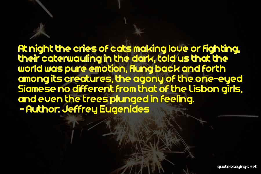 Jeffrey Eugenides Quotes: At Night The Cries Of Cats Making Love Or Fighting, Their Caterwauling In The Dark, Told Us That The World