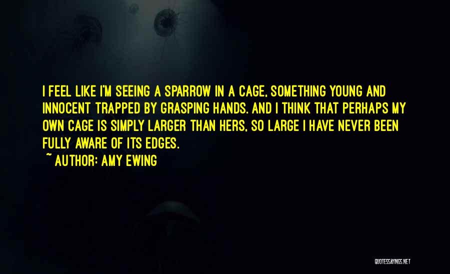 Amy Ewing Quotes: I Feel Like I'm Seeing A Sparrow In A Cage, Something Young And Innocent Trapped By Grasping Hands. And I