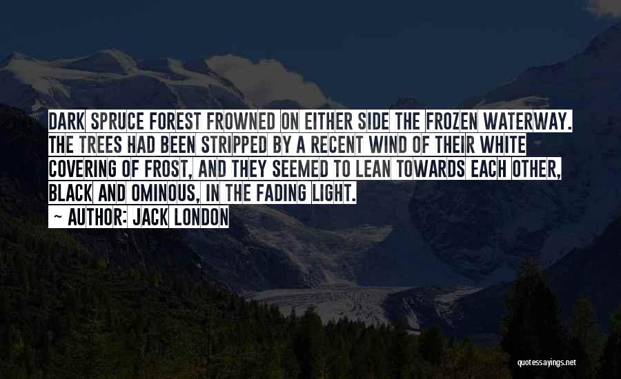 Jack London Quotes: Dark Spruce Forest Frowned On Either Side The Frozen Waterway. The Trees Had Been Stripped By A Recent Wind Of