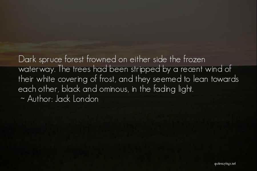 Jack London Quotes: Dark Spruce Forest Frowned On Either Side The Frozen Waterway. The Trees Had Been Stripped By A Recent Wind Of