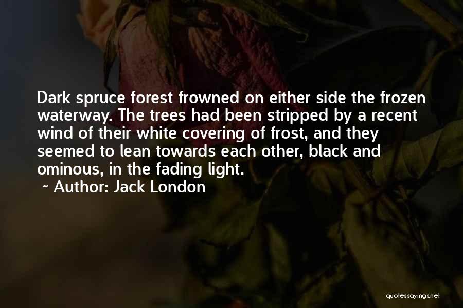 Jack London Quotes: Dark Spruce Forest Frowned On Either Side The Frozen Waterway. The Trees Had Been Stripped By A Recent Wind Of