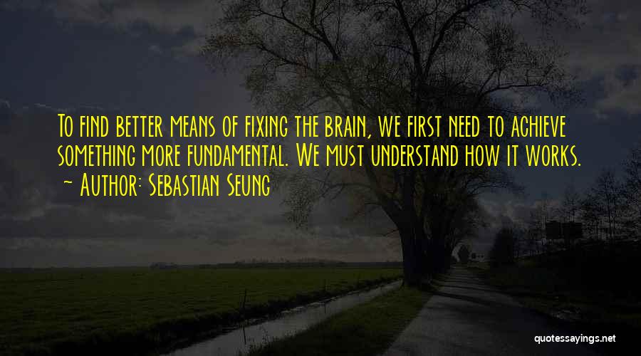 Sebastian Seung Quotes: To Find Better Means Of Fixing The Brain, We First Need To Achieve Something More Fundamental. We Must Understand How